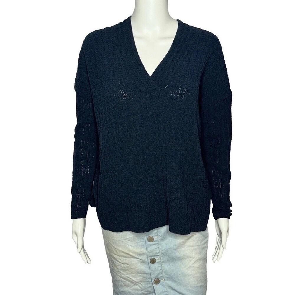 J. Jill Navy‎ Blue Chenille Chunky Knit V-Neck Comfy Sweater Size XS Petite- New